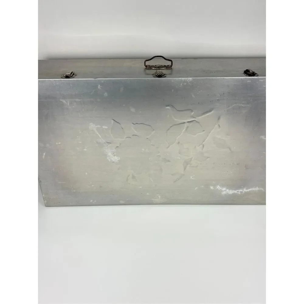 Vtg Eagle Lock Co Aluminum Wedding Dress Light Weight Storage Box Floral 32x18x8